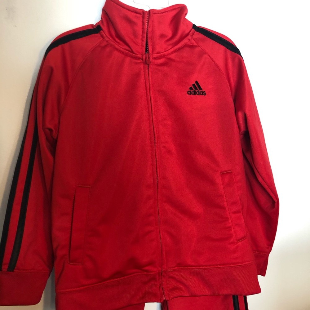 Red and black Adidas tracksuit size 4T
